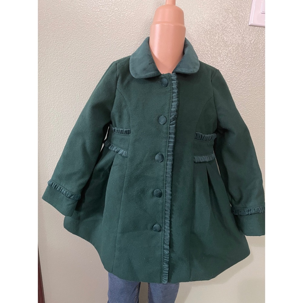 Tommy Bahama Toddler Girl's Green Dress Coat Button Covered Ruffled Size 4T